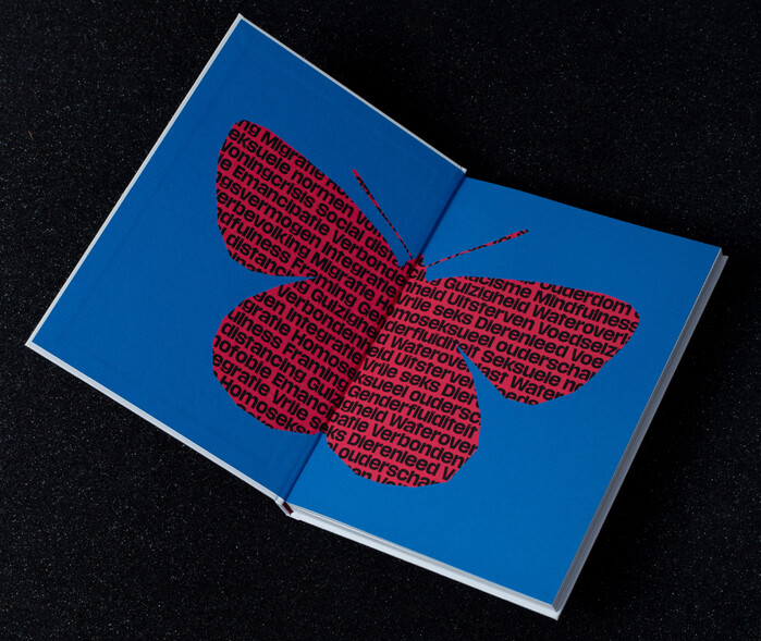 Endpapers with a butterfly silhouette