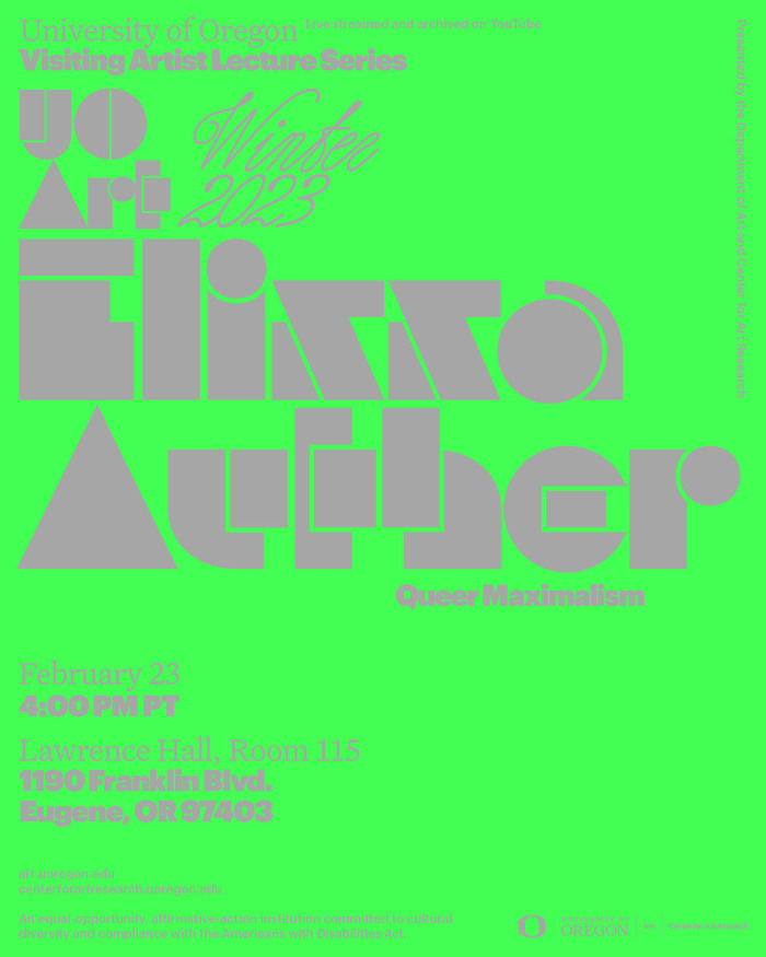 University of Oregon, Visiting Artist Lecture Series, Fall 2022 – Winter 2023 8