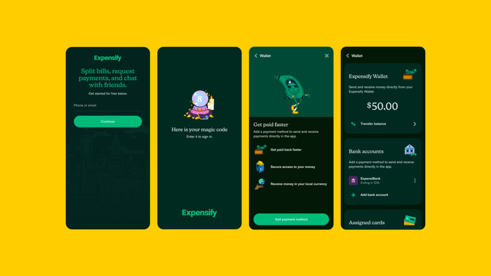 Examples of Expensify app screens, utilizing Expensify New Kansas and Expensify Neue in product