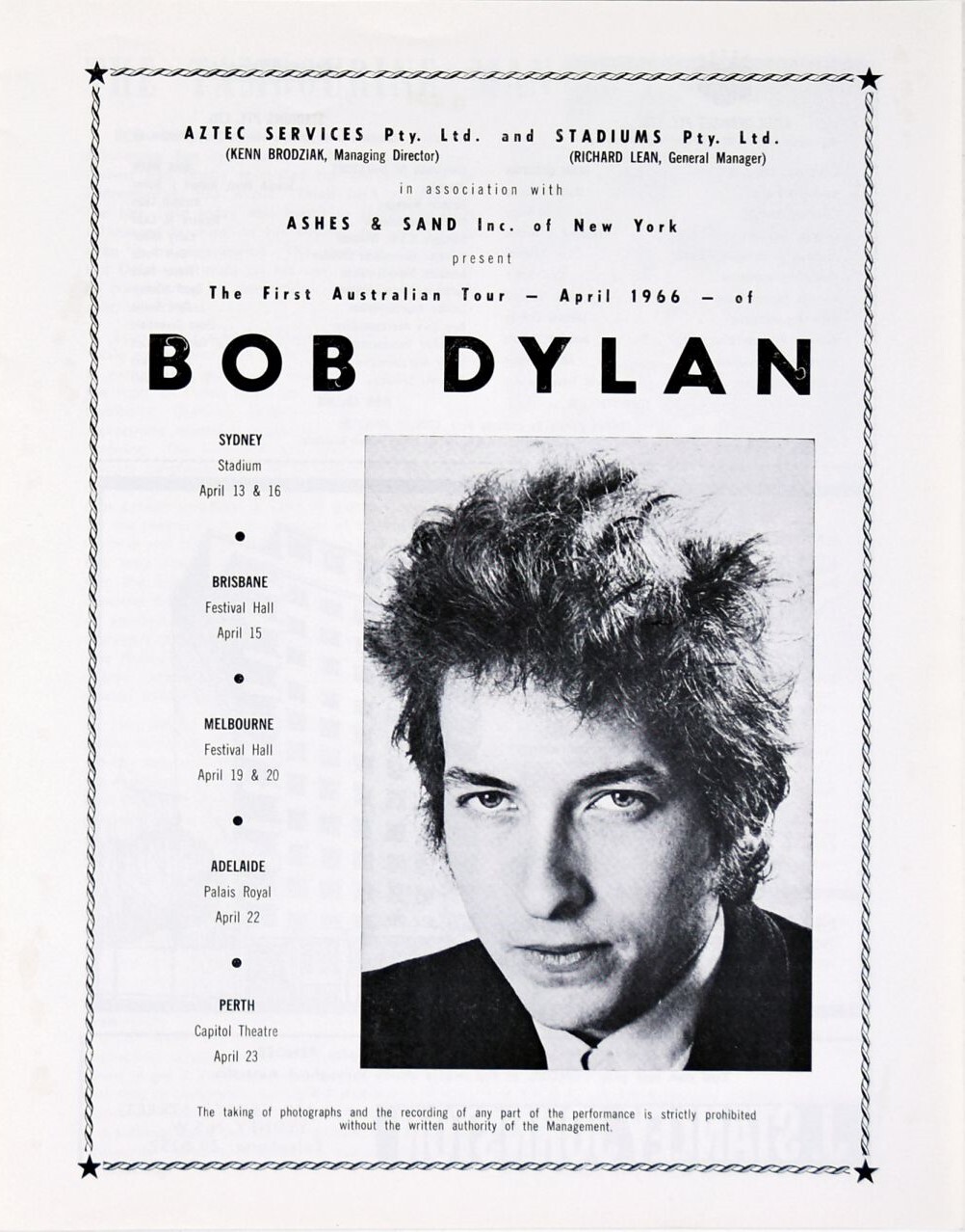 “The First Australian Tour of Bob Dylan” poster - Fonts In Use