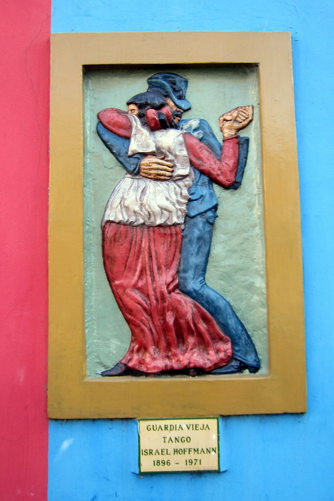 A photo of the Gaucho artwork inspiration, Israel Hoffman’s wall art Guardia Vieja Tango, located in La Boca, a neighborhood of Buenos Aires, Argentina. Buenos Aires, Argentina.