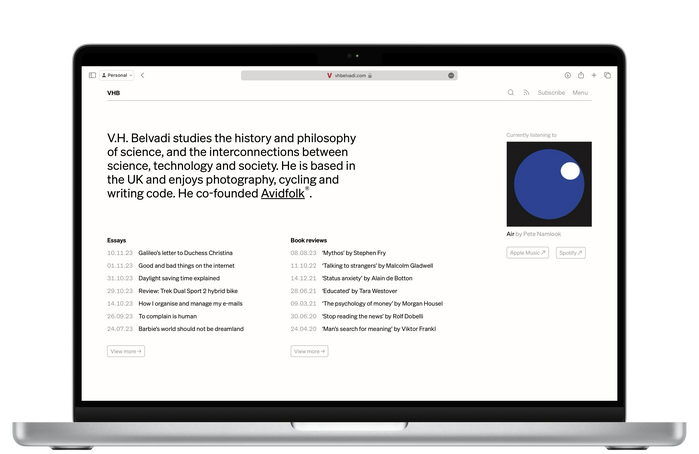 While Martina Plantijn takes on a major portion of the primary content, the interface text and secondary material is set in Söhne which lends itself to a simple palette made of just two colours and two weights.