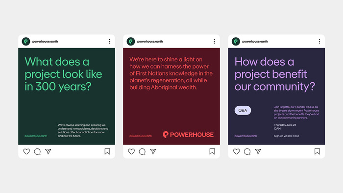 The typography of Powerhouse Instagram posts designed by Side By Side Studio using Pangea