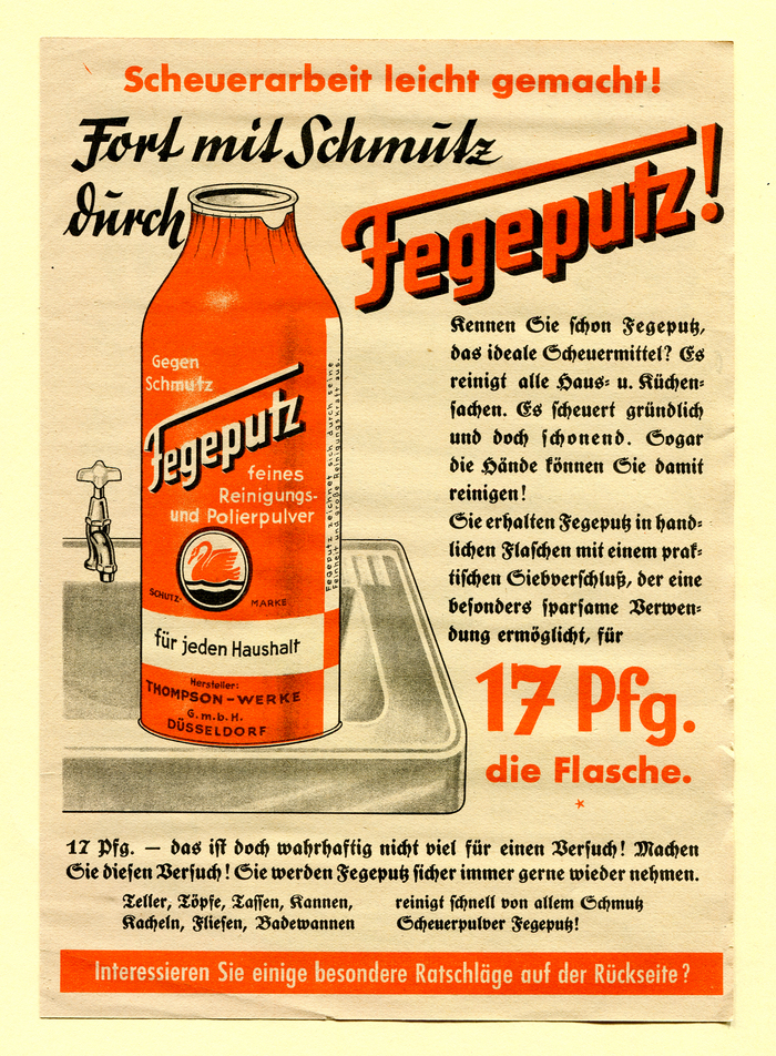 “Fort mit Schmutz durch Fegeputz!” advertising flyer 1