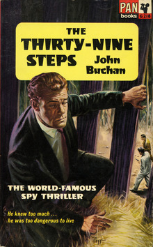 <cite>The Thirty-Nine Steps</cite> book cover, Pan Books edition