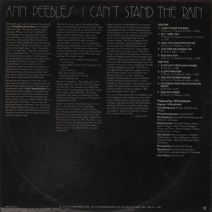 Vince Aletti’s liner notes, the track list and the credits are set in .