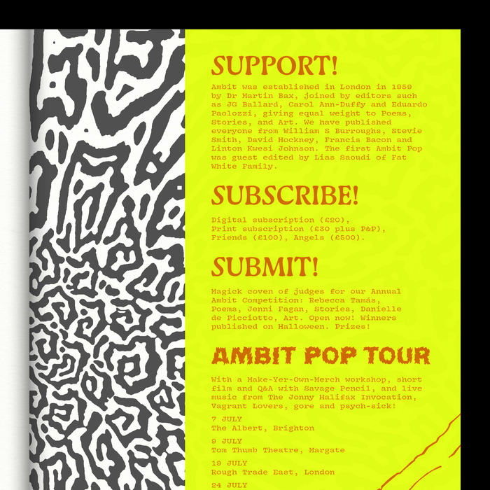 The call to action combines  with . “Ambit Pop Tour” uses a version of .