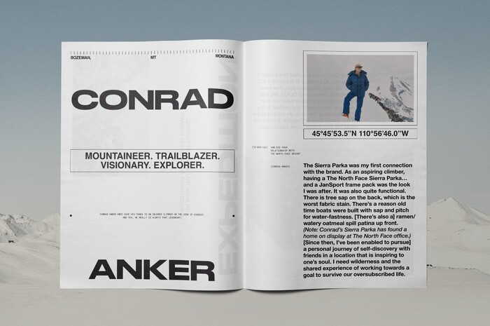 Conrad Anker’s interview in the zine, with his name in Druk Wide