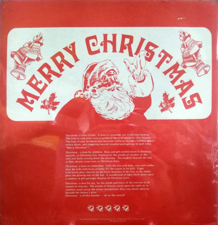 The back cover features an early use of , set on a curve (see another Christmas-themed use of Davida also from 1967). The copy appears to be set in the IBM Selectric version of Univers.