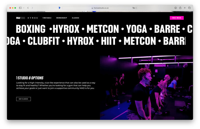 Mad Studio Fitness website 2
