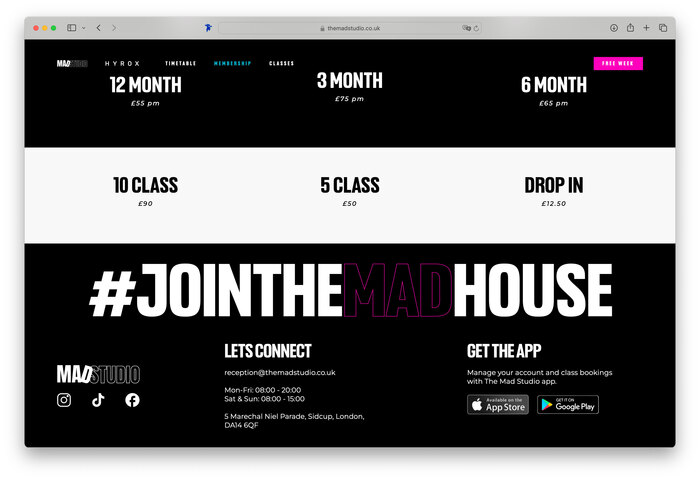 Mad Studio Fitness website 4