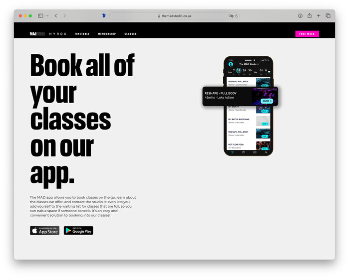 Mad Studio Fitness website 3