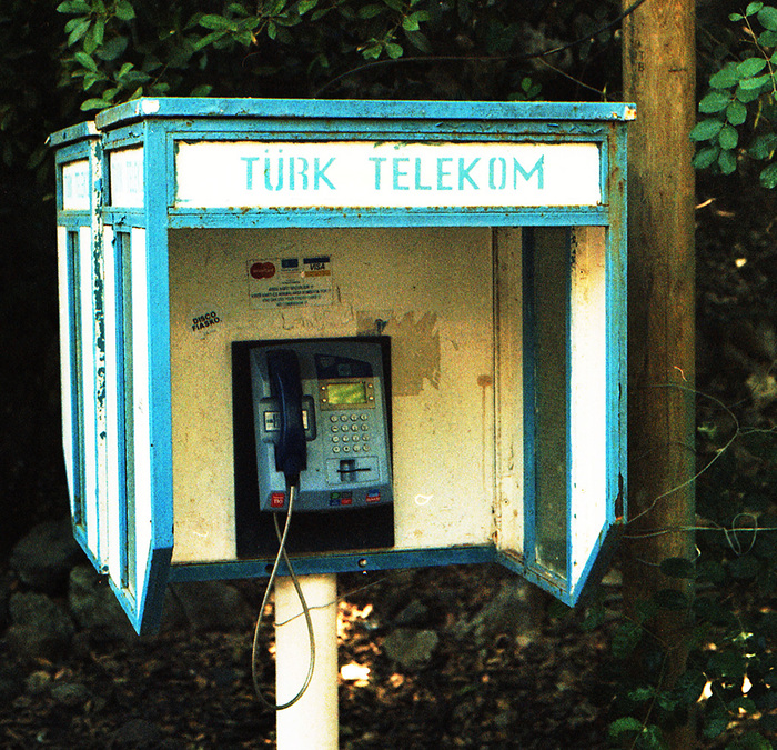 Telephone booth in Antalya with stenciled Chicago