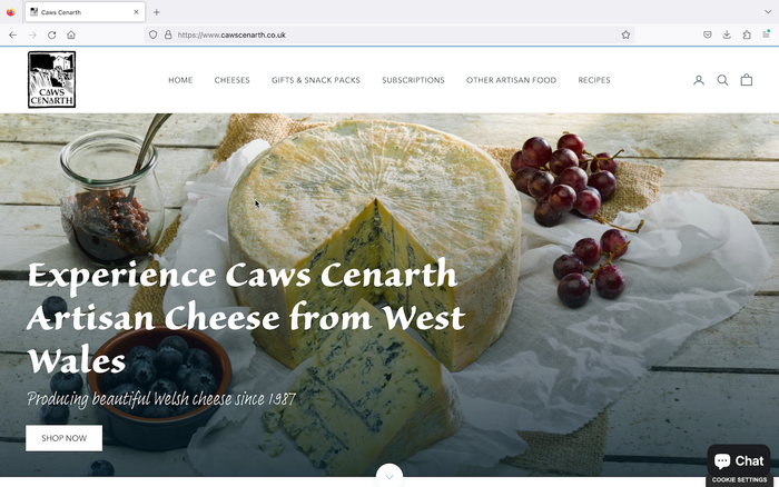 Screenshot of the Caws Cenarth homepage