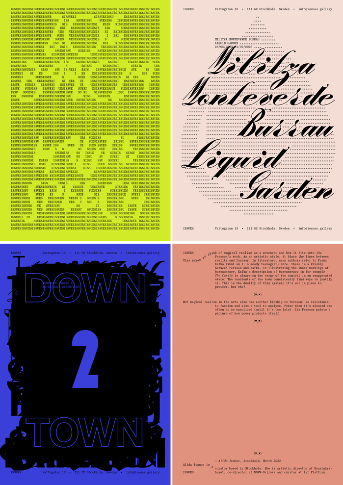 Selected front and back covers from the A4-sized catalogue that comes with each exhibition.