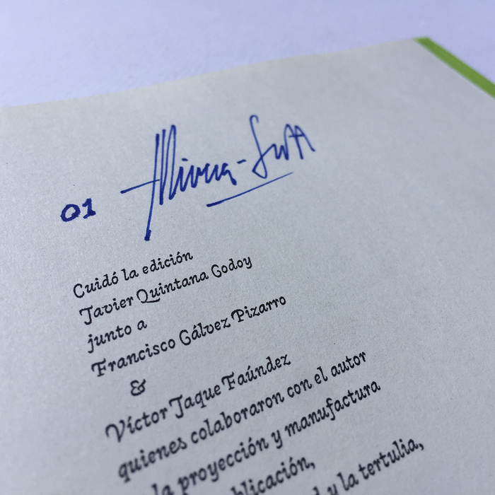 A detail from the top of the colophon, which is the page where the author numbered and signed each copy.
