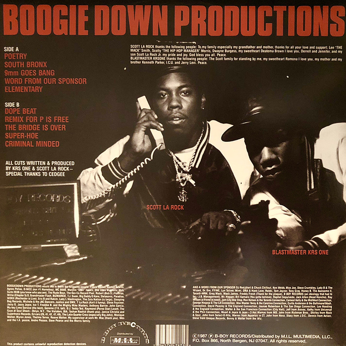 The back cover combines the band name in  with track names and credits set in  and .