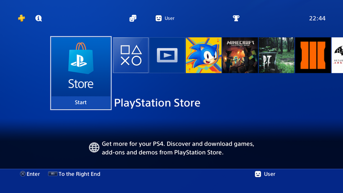 The main page of the PlayStation 4 user interface