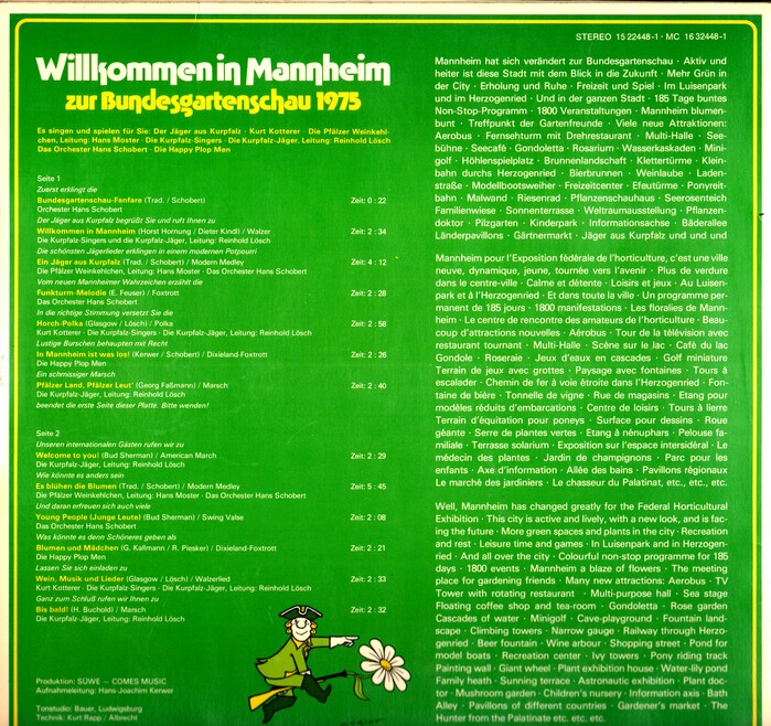 The back cover with the city’s marketing copy in three languages is set in .