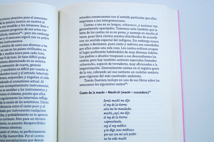 Here you can appreciate the combination of Violeta and Chercán within the main text. The Mapudungun word ülkantun (third line) is set in Chercán.