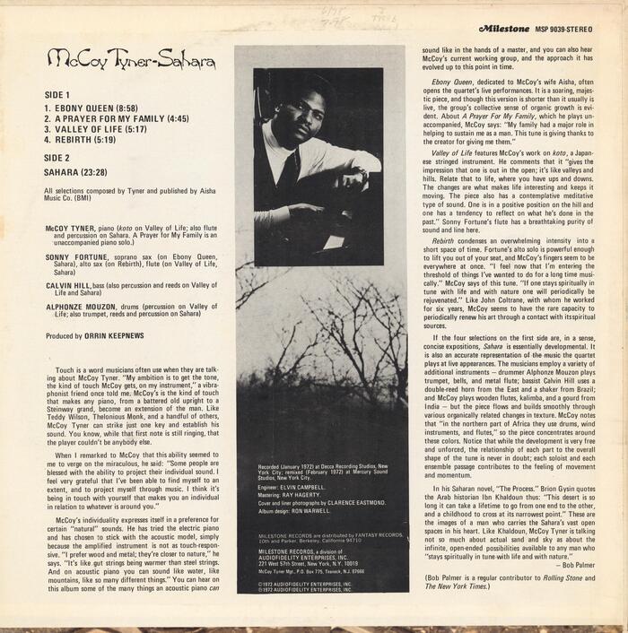 Text on the back cover – including the liner notes by Bob Palmer – is set in the IBM Selectric version of Univers Condensed. The Milestone logo uses  Italic.