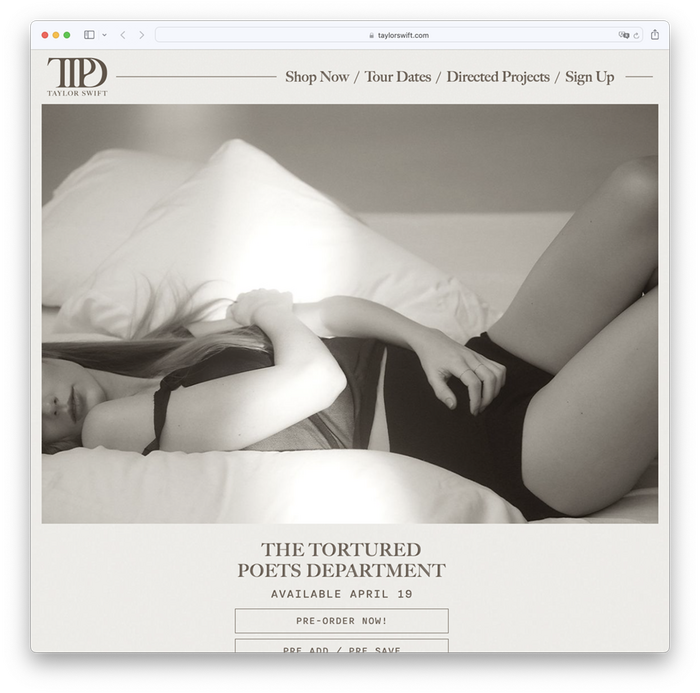 Taylor Swift – The Tortured Poets Department album art and website 4