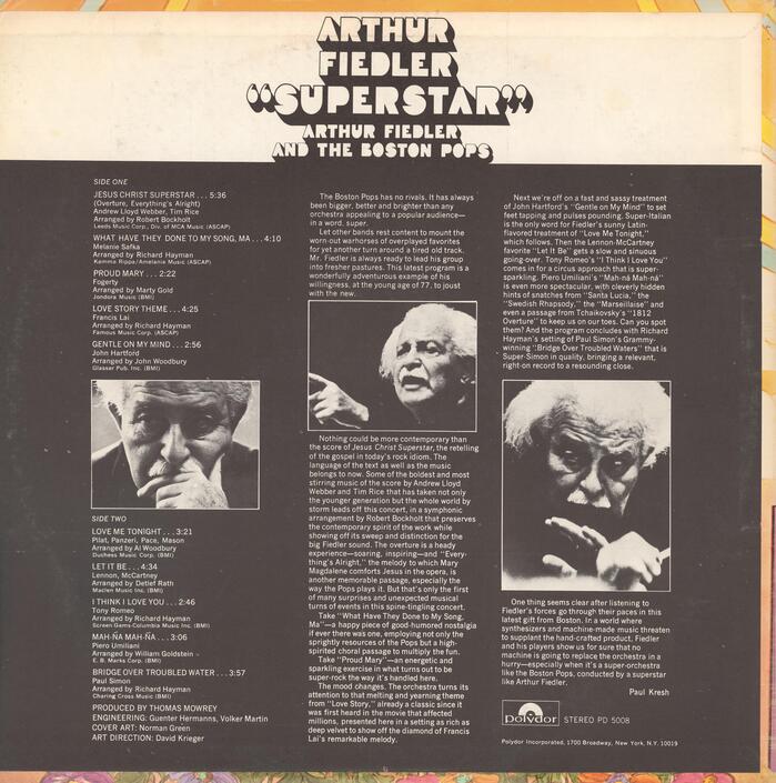 Back cover with track list and liner notes (by Paul Kresh) set in reversed  (or ’s ?)