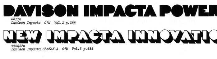 Dave Davison’s Impacta Shaded A, shown alongside the solid Impacta in Photo-Lettering’s One Line Manual of Styles, 1971