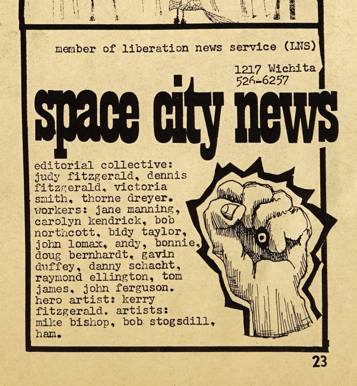 Detail from page 23 with “space city news” in 