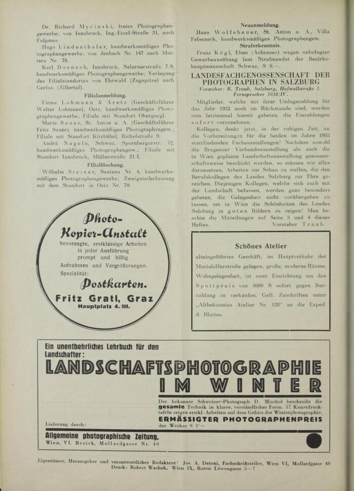 The ad by Fritz Gratl features . The inline caps are from Lichte fette Grotesk a.k.a. , used here with both forms for R and zeros in place of the letter O.
