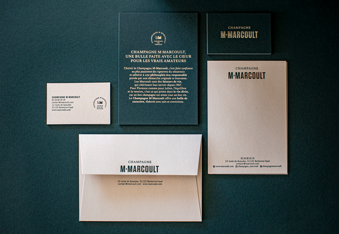 Champagne M. Marcoult stationery, printed by Spind Artisan Imprimeur.