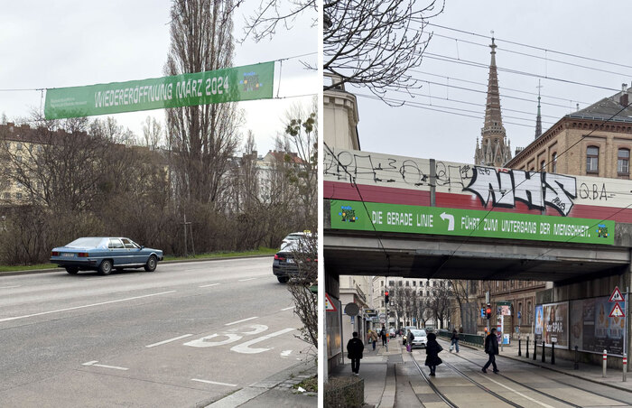Banner and signpost in Vienna near the museum