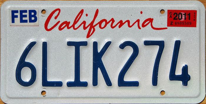 California license plate (script, 1993–) 1
