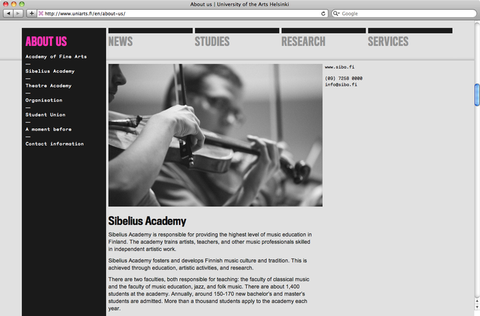 University of the Arts Helsinki website 2