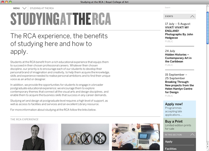 Royal College of Art London website 1