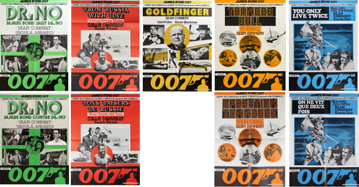 Alternate poster designs (bottom row) with French titles in the same typographic styles