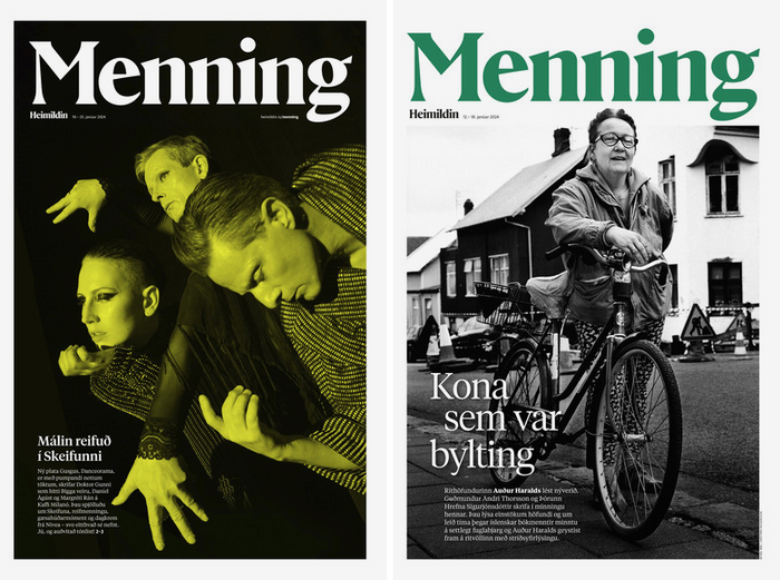 Covers of the supplement Menning with cultural news, featuring Rector Bold for the nameplate