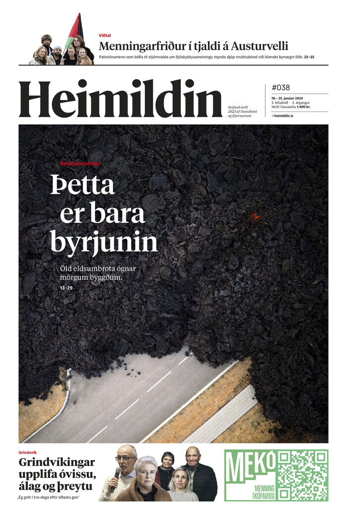 “This is just the beginnning” in Tiempos Headline – front page from issue 038, January 2024, about the volcanic eruptions in the Reykjanes peninsula