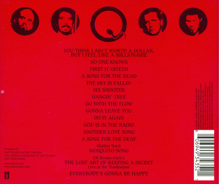 The tracklisting that appears on the back of the album