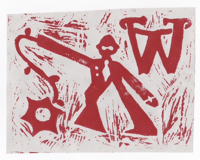 Linocut print featuring hand-cut lettering based on Arnold Böcklin