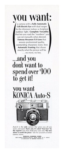 “You want Konica Auto-S” camera ad