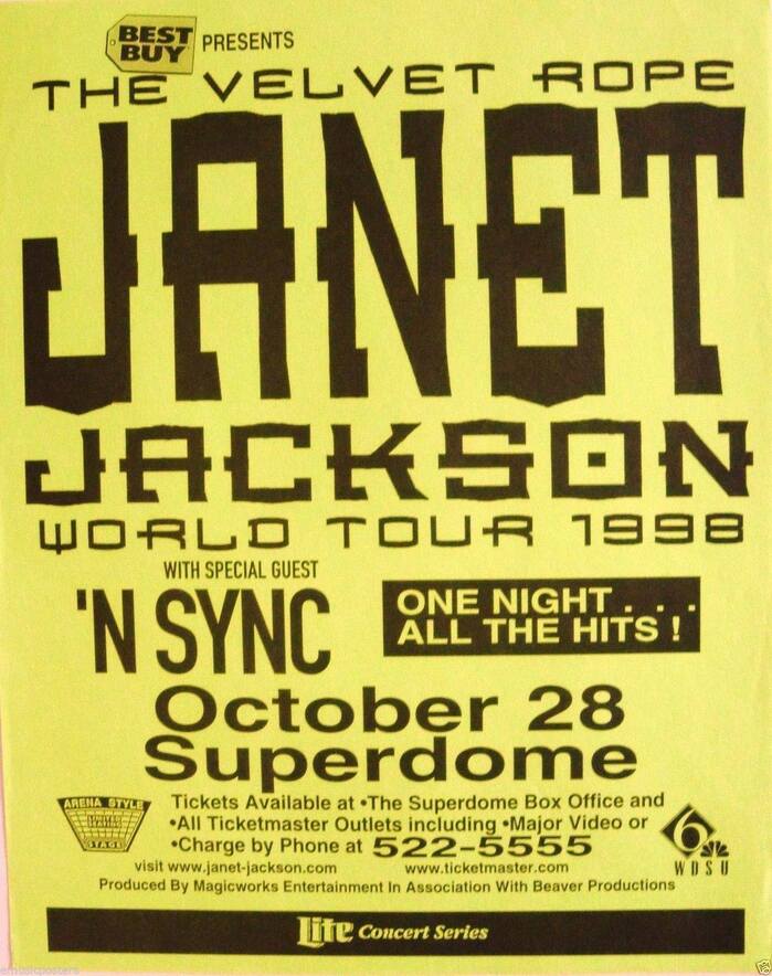 Gig poster for the October 28th 1998 tour stop of Janet Jackson's 1998 world tour at the Superdome in New Orleans, Louisiana.