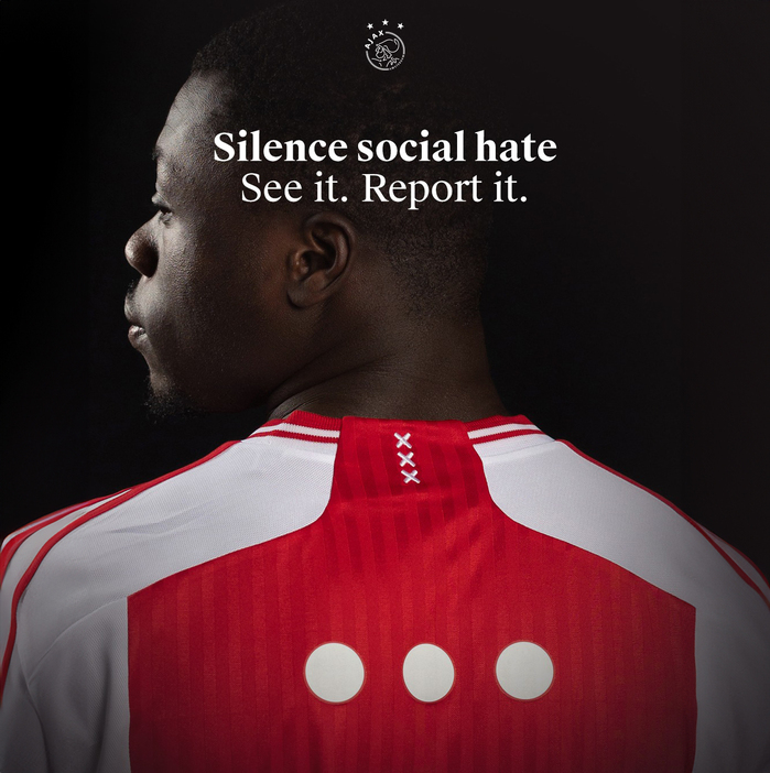 For one day in December 2024, the Ajax players wore an  on their backs, instead of their own surnames. From Ajax: “As a call to silence social hate, the Ajax Men's and Women's teams are playing with three dots on the back of the jerseys. The three dots are a symbol for silence social hate and reporting these hate messages.”