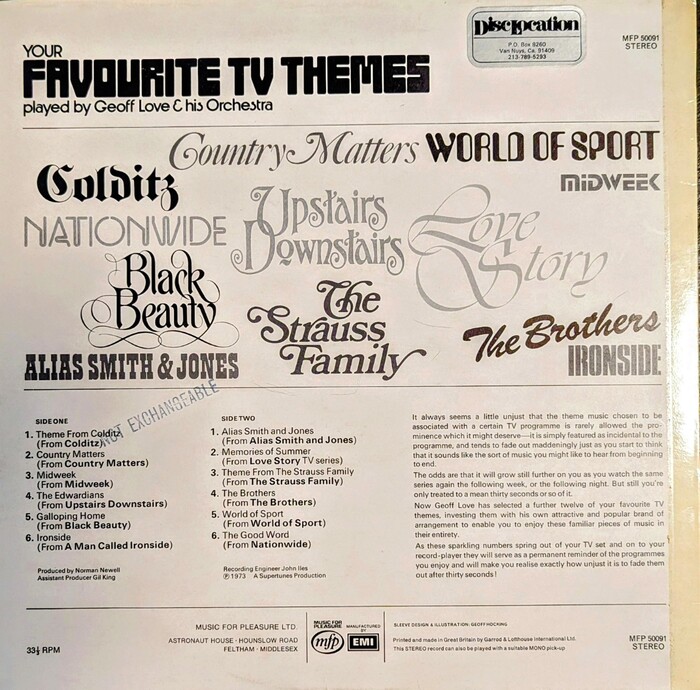 Geoff Love &amp; His Orchestra – Your Favourite TV Themes album art 2