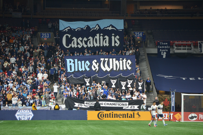 Tifo unfurled ahead of kick-off between the Vancouver Whitecaps and Portland Timbers on Saturday 30th March 2024