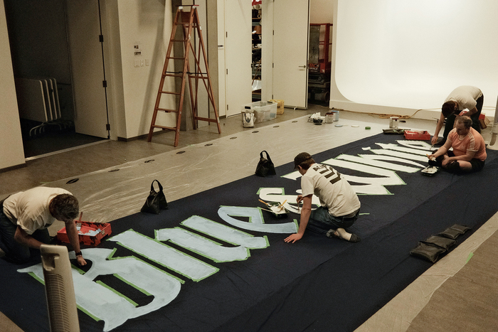 Tifo painting session involving members of the Vancouver Southsiders supports group.