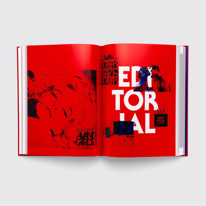 The opening spread for the Editorial chapter features reproductions of the  magazine logotype (which led to ), a cover of  featuring , and a cover of Fact magazine with .