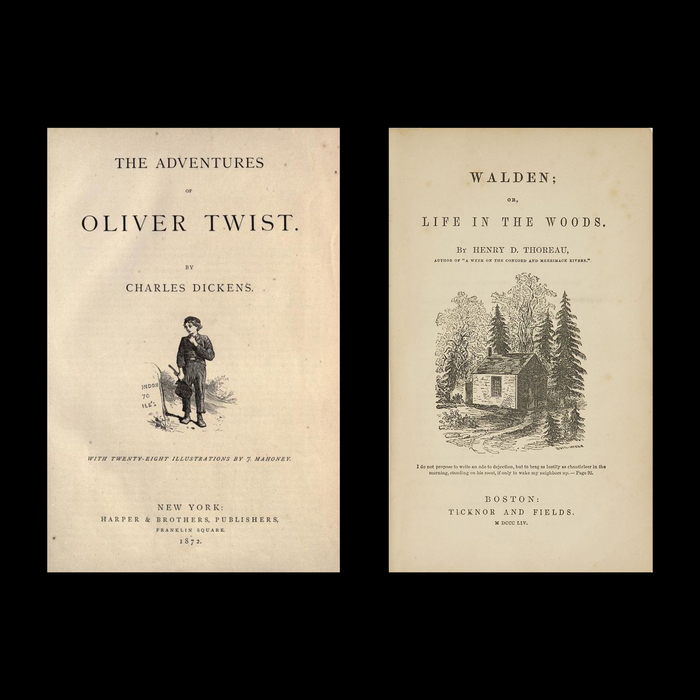 Reference images from 19th-century title pages, with period type (not part of the artwork)