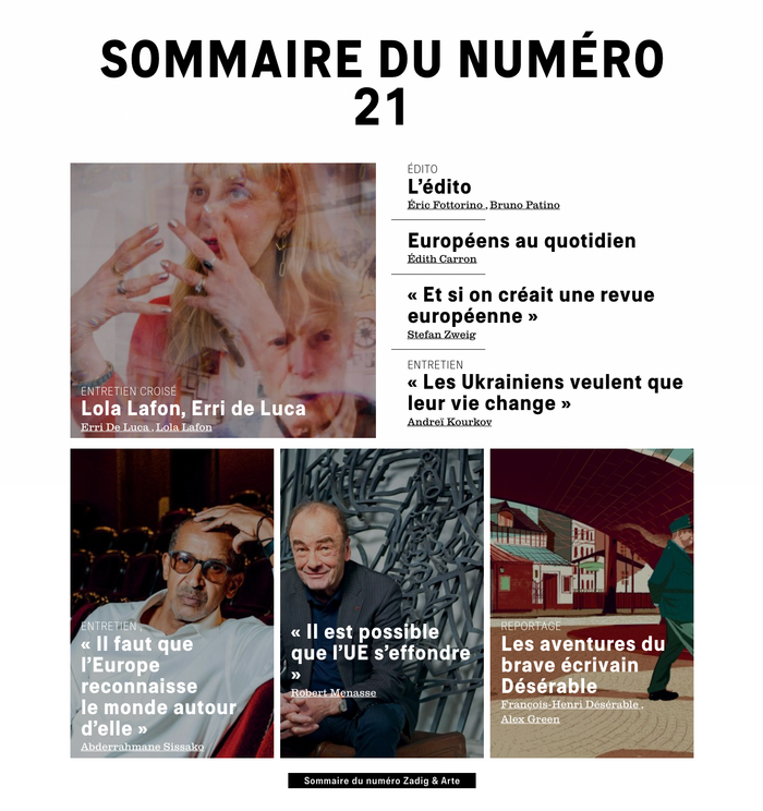 Signal in Bold, Regular and ExtraLight weights together with Clarendon Graphic, for the contents of n&deg; 21 on the Zadig website