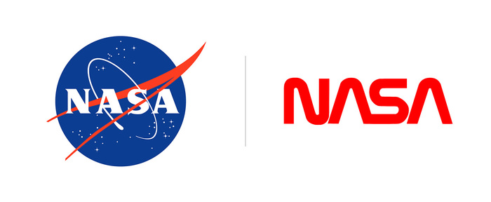 Referenced: the NASA “meatball” insignia (left) and the 1975 “worm” logo that inspired .